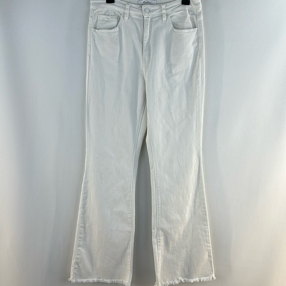 KanCan Denim - KanCan Signature High Rise Flare Raw Hem White Denim Jeans, 30